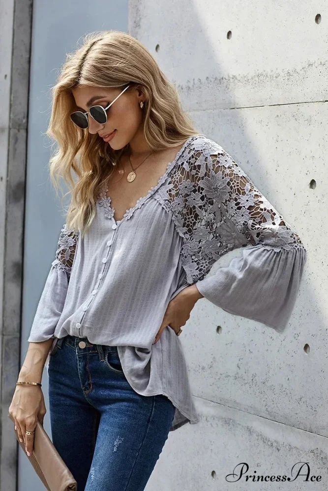 Empty Out Profound Plunge Neck Flare Sleeve Bohemian Blouse - Image 7
