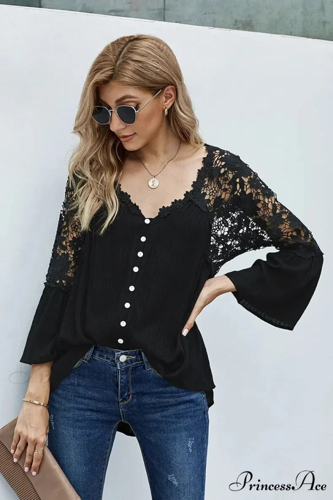Empty Out Profound Plunge Neck Flare Sleeve Bohemian Blouse - Image 8
