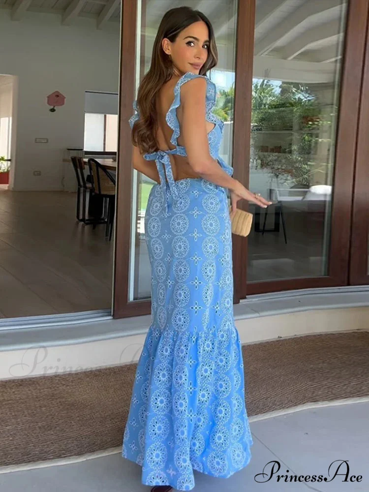 Empty Out Stitched Open-Back Frill Maxi Dress - Image 5