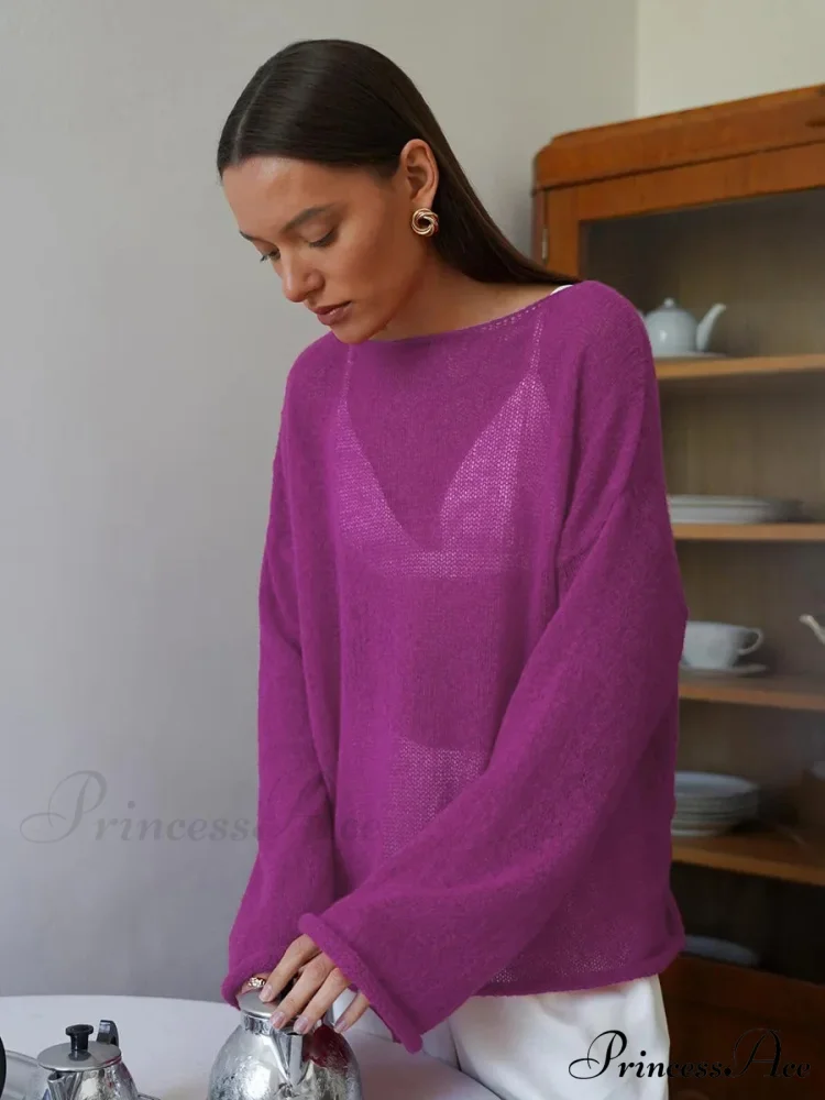 Empty Transparent Round-neck Long Sleeve Sweater - Image 10