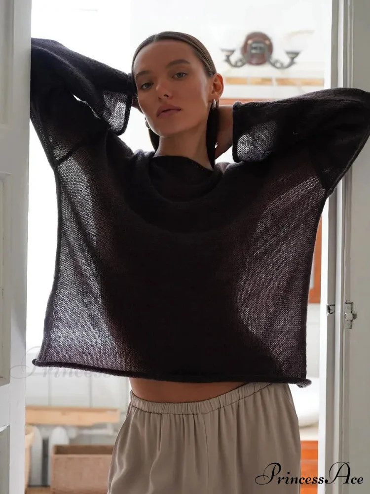 Empty Transparent Round-neck Long Sleeve Sweater - Image 12