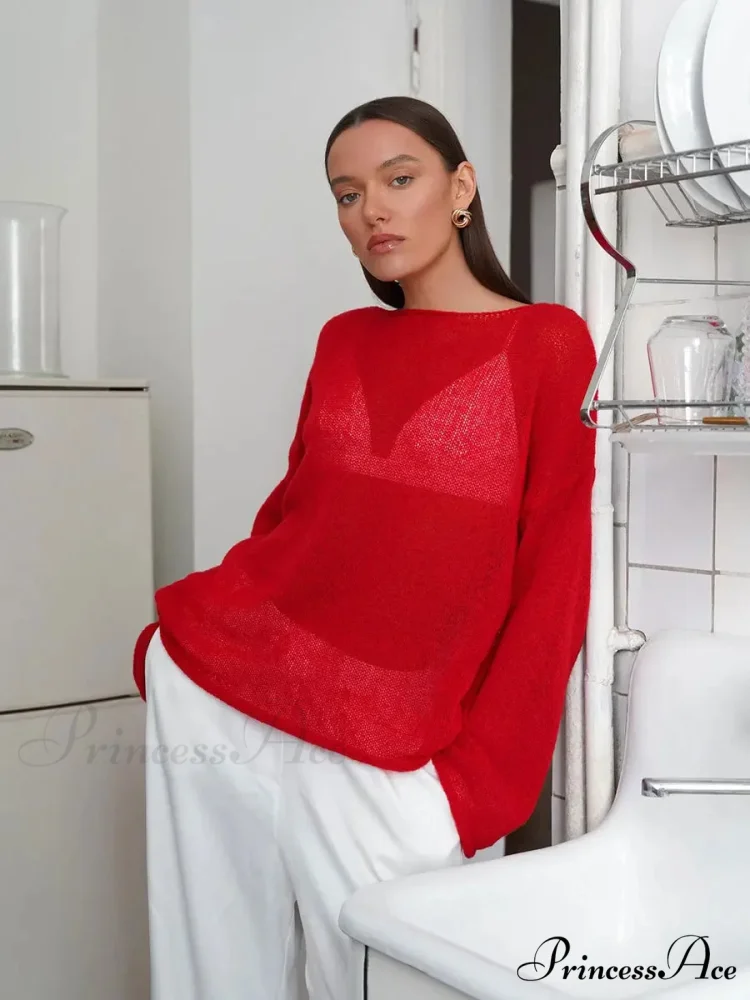 Empty Transparent Round-neck Long Sleeve Sweater - Image 14