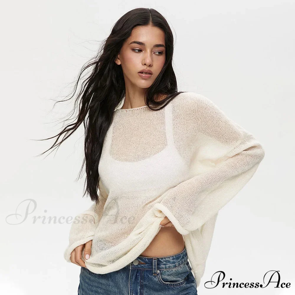 Empty Transparent Round-neck Long Sleeve Sweater - Image 5