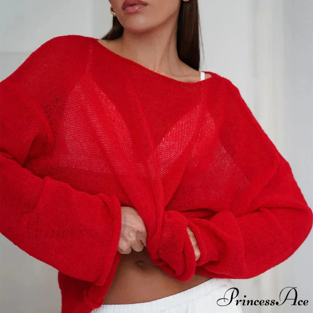 Empty Transparent Round-neck Long Sleeve Sweater - Image 6