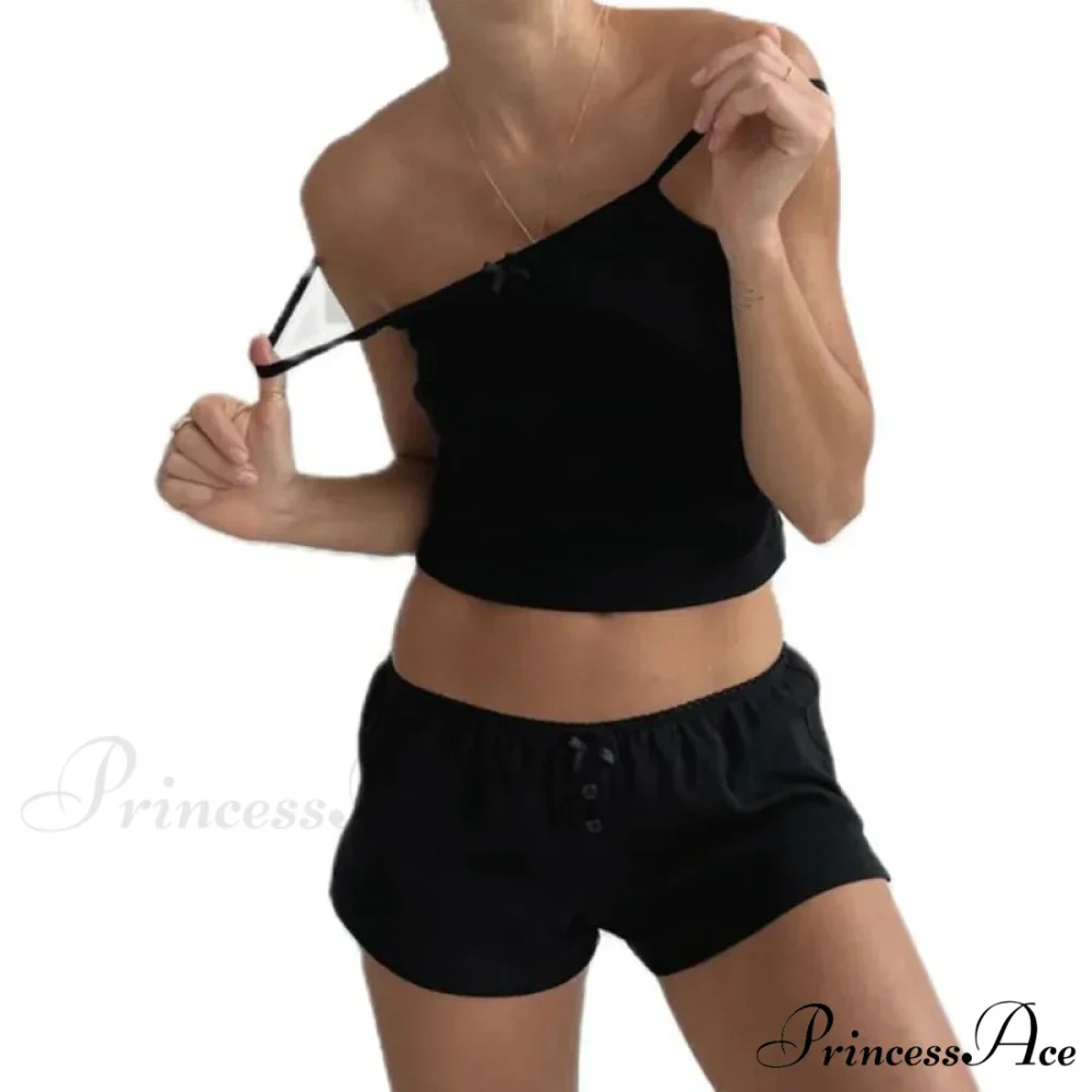 Enchanting Comfy 2 Piece Pajama Set 00s Vintage Cute Bow Sleeveless Camis Crop Tops + Shorts Y2K Women Sleepwear Loungewear - Image 12