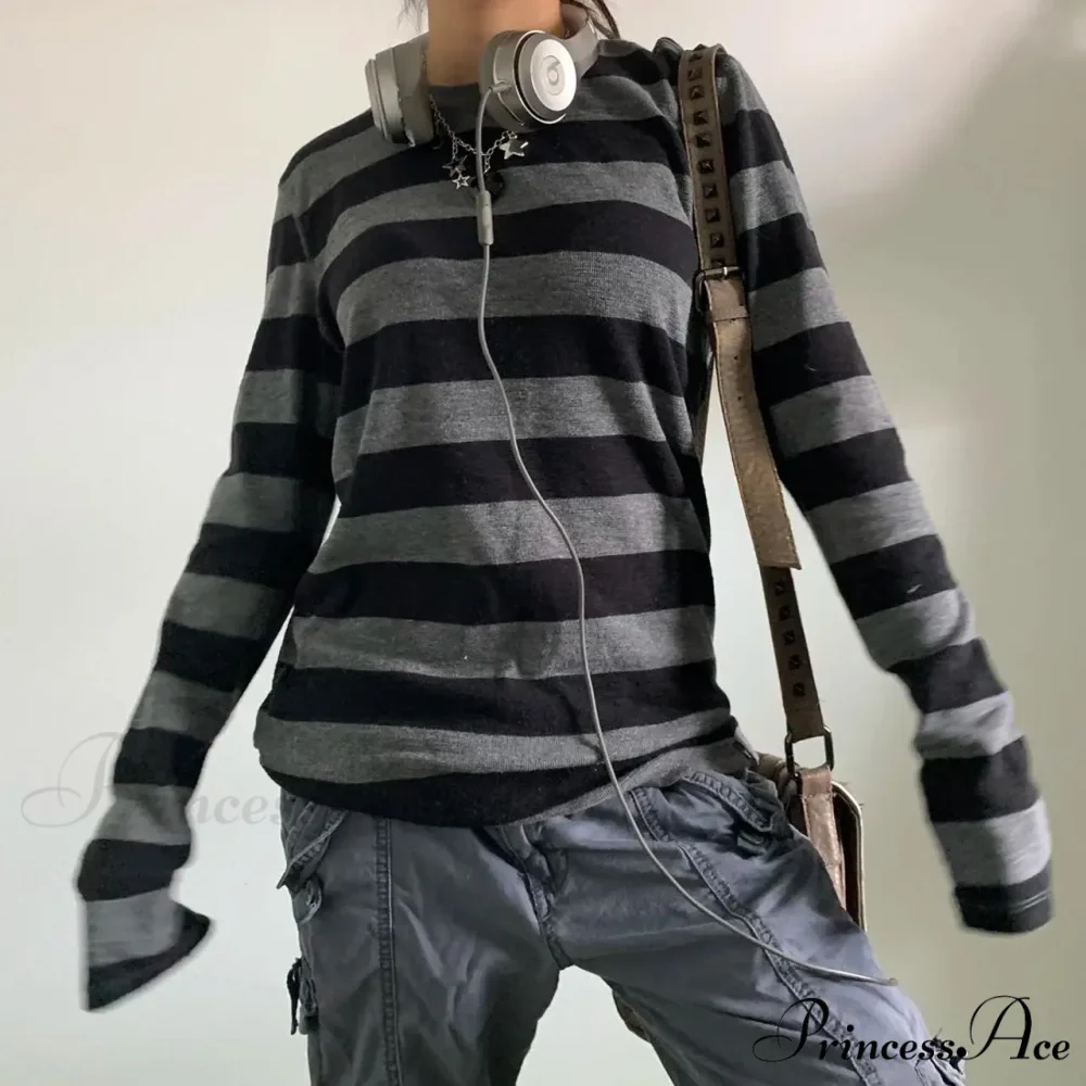Enchanting Edgy Knit Oversized Banded Long Sleeve Crewneck Knit Top - Image 2