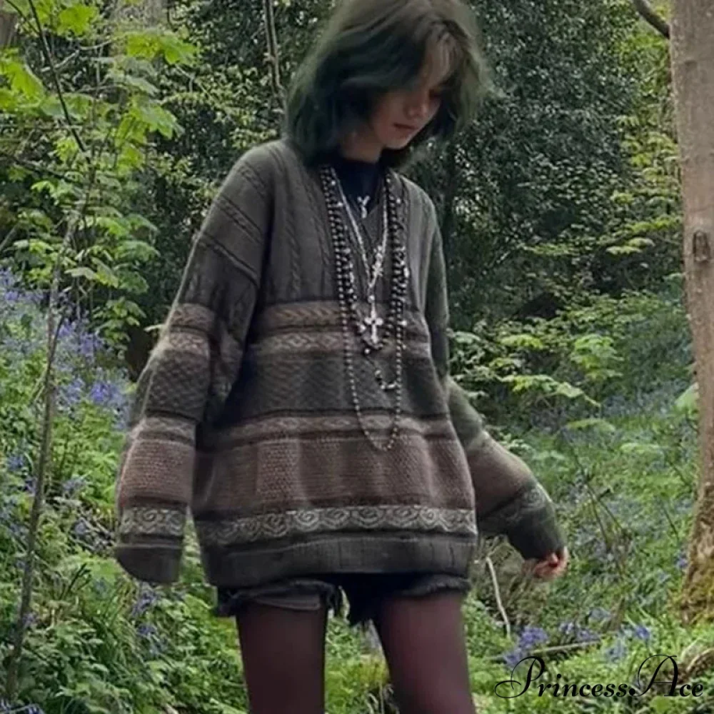 Enchantingcore Grunge Banded Pattern Sweater - Image 2