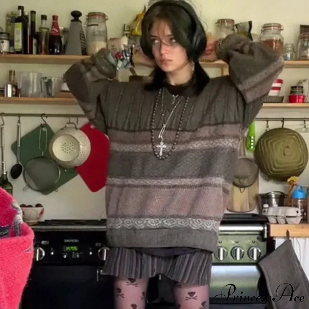 Enchantingcore Grunge Banded Pattern Sweater - Image 4