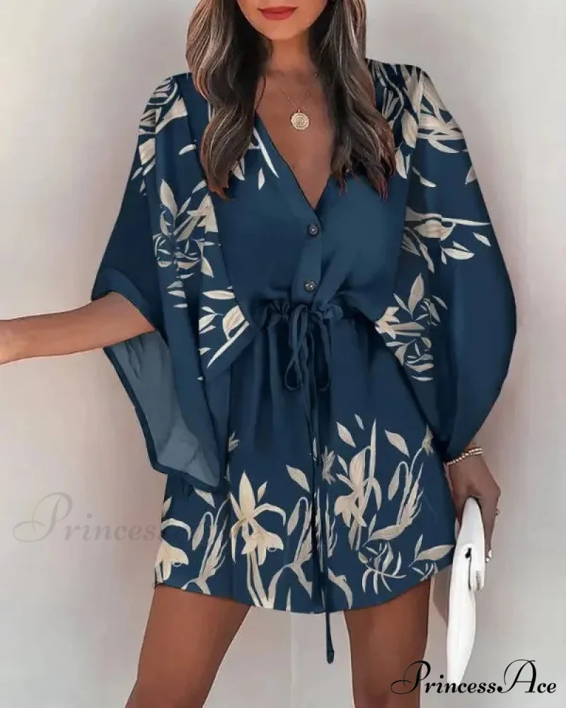 European Stylish Print V-neck Holiday Dress