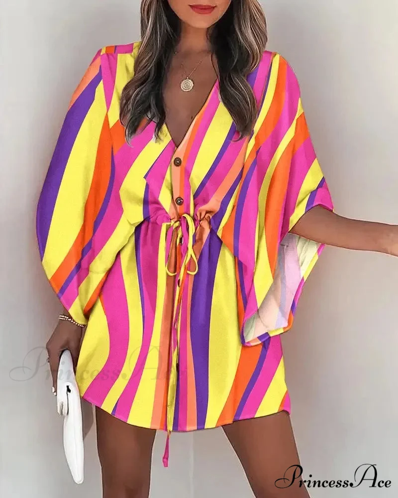 European Stylish Print V-neck Holiday Dress - Image 11