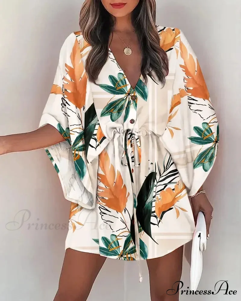 European Stylish Print V-neck Holiday Dress - Image 12