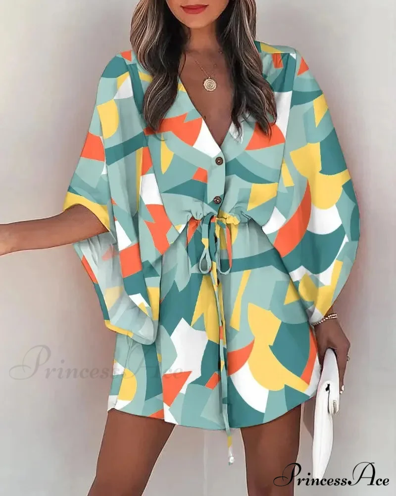 European Stylish Print V-neck Holiday Dress - Image 13