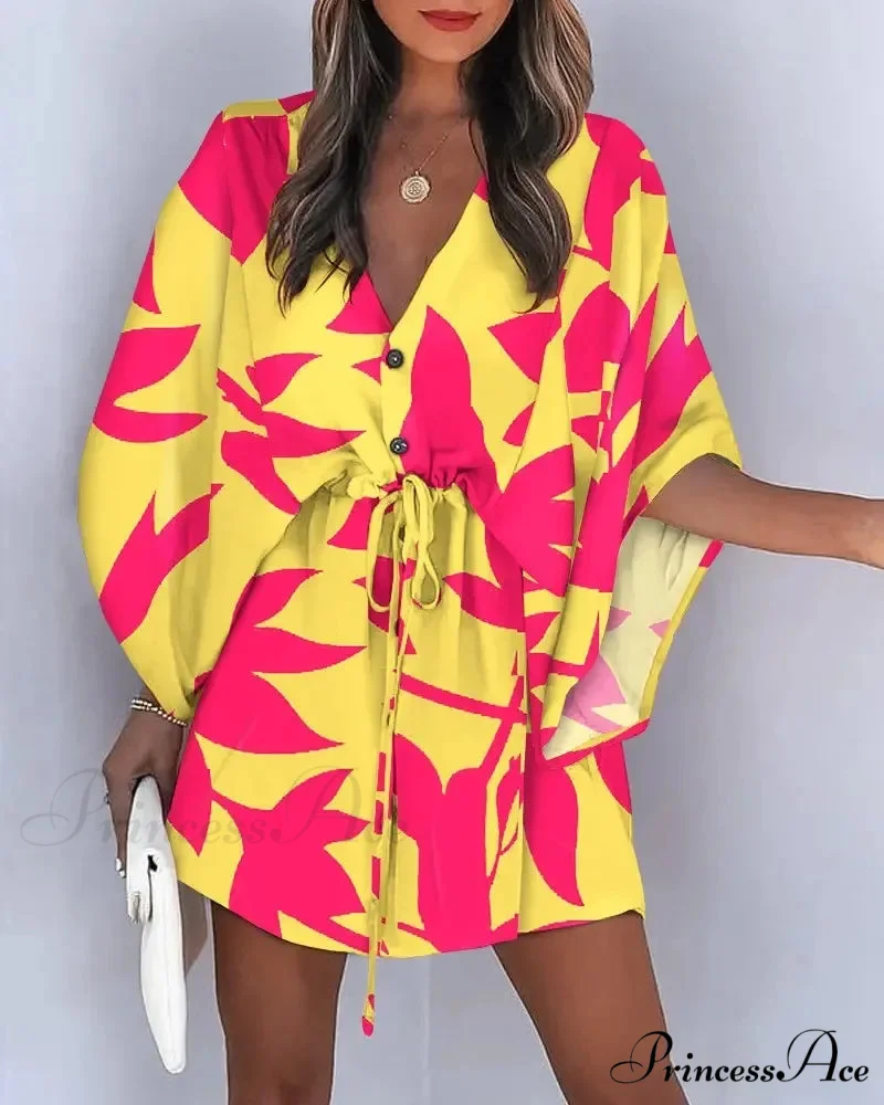 European Stylish Print V-neck Holiday Dress - Image 14