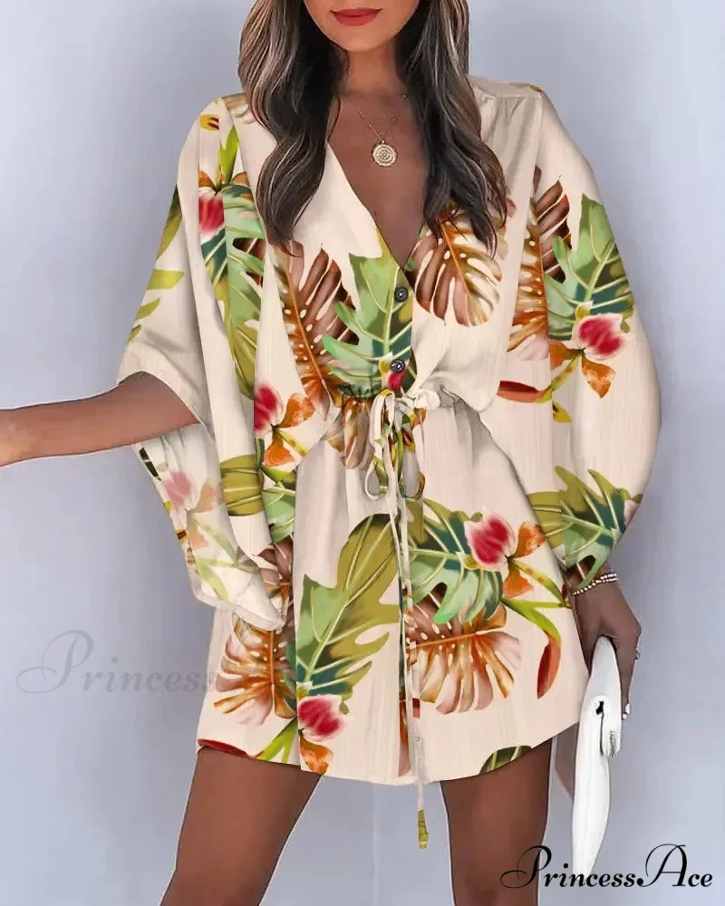European Stylish Print V-neck Holiday Dress - Image 3