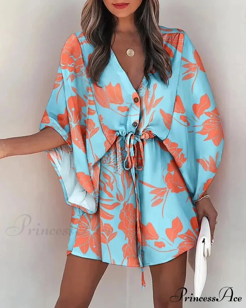 European Stylish Print V-neck Holiday Dress - Image 4