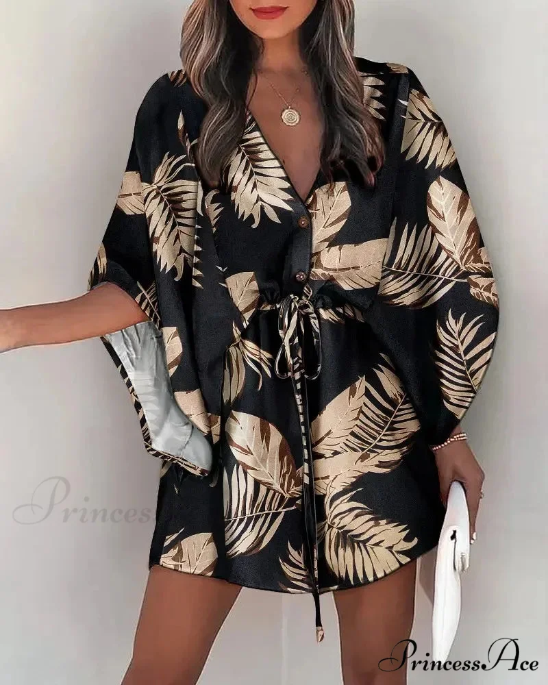 European Stylish Print V-neck Holiday Dress - Image 5