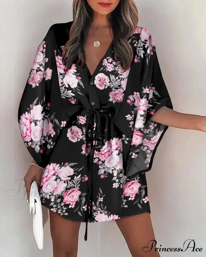 European Stylish Print V-neck Holiday Dress - Image 6