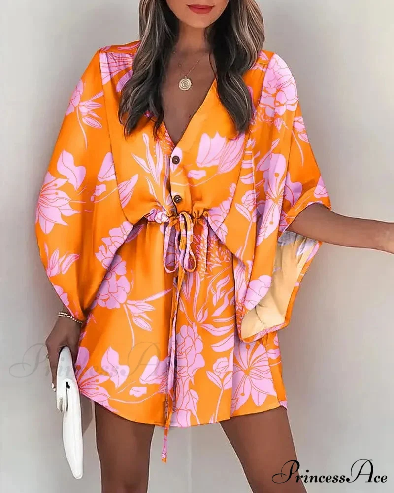 European Stylish Print V-neck Holiday Dress - Image 7