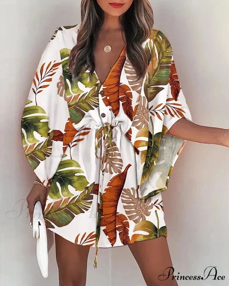 European Stylish Print V-neck Holiday Dress - Image 8