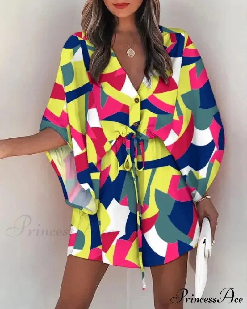 European Stylish Print V-neck Holiday Dress - Image 9