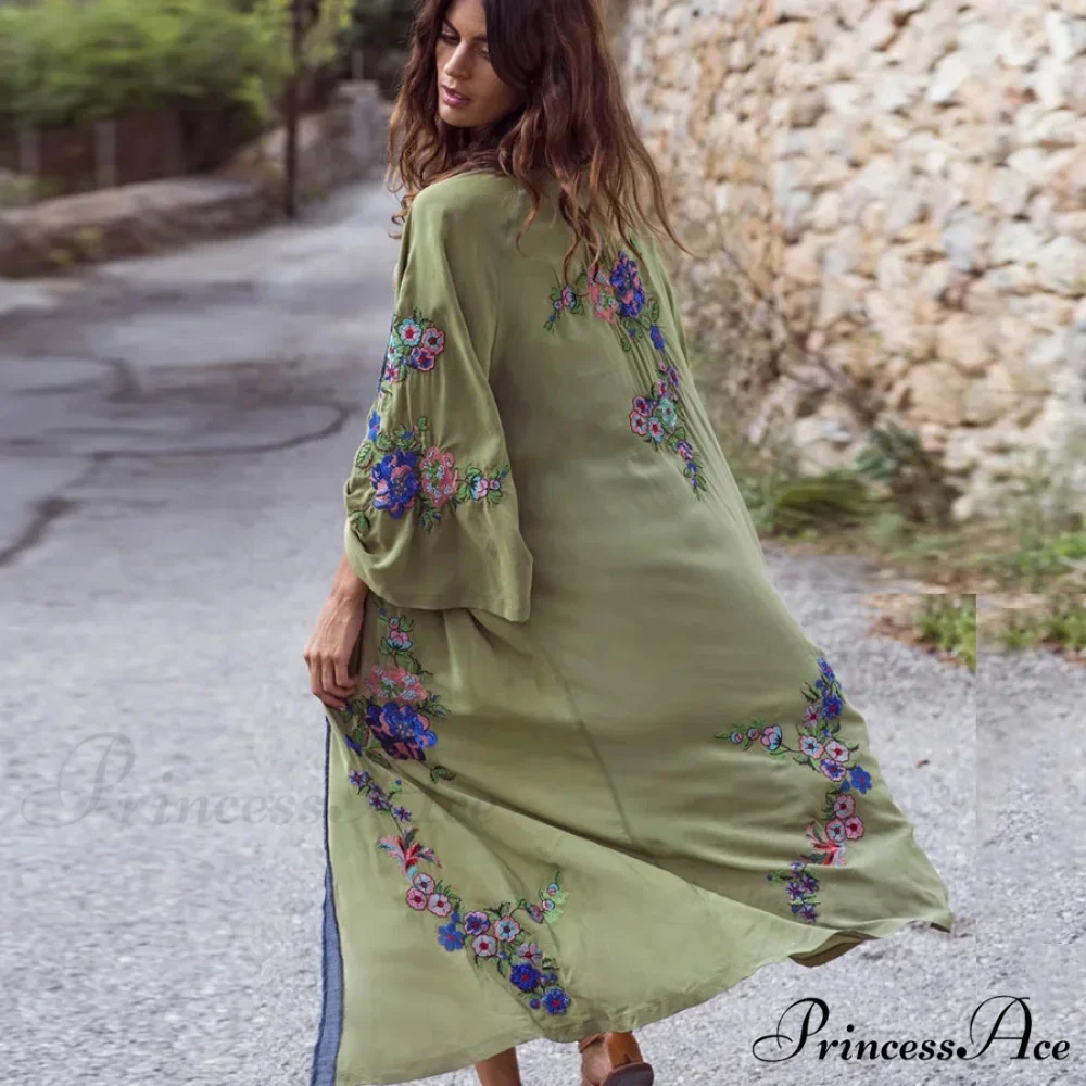 Extended Flower Stitch Beach Cover-Up Bohemian Cardigan - Image 2