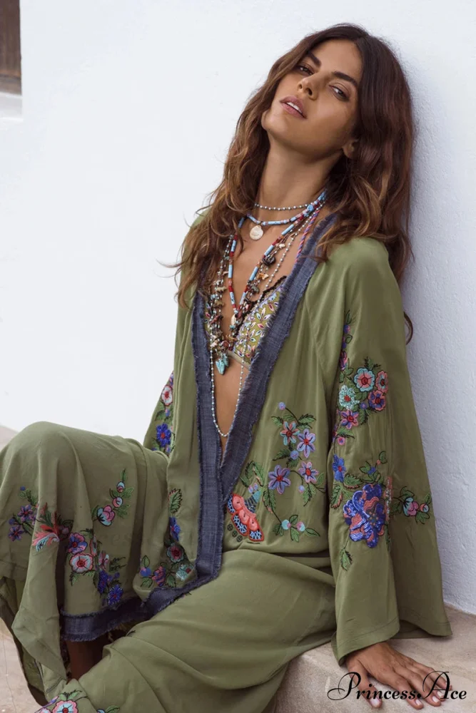 Extended Flower Stitch Beach Cover-Up Bohemian Cardigan - Image 4