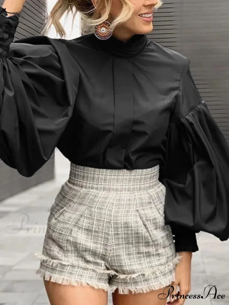 Extended Lantern Sleeve Solid Violet Blouse Stylish Blouse - Image 3