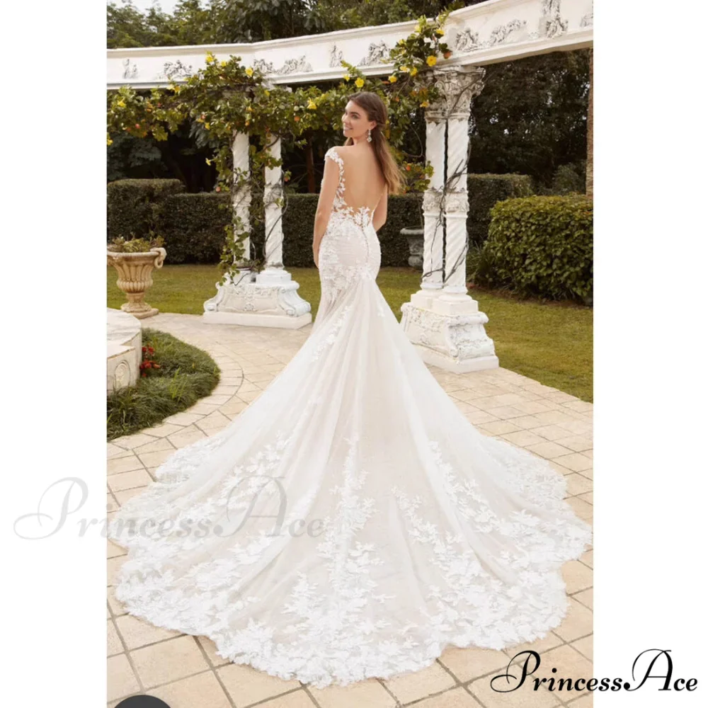 Extended Railway Lace Bridal Wedding Gown - Image 2