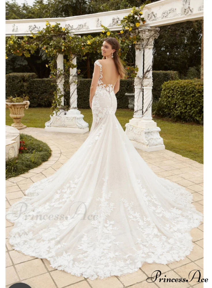 Extended Railway Lace Bridal Wedding Gown - Image 3