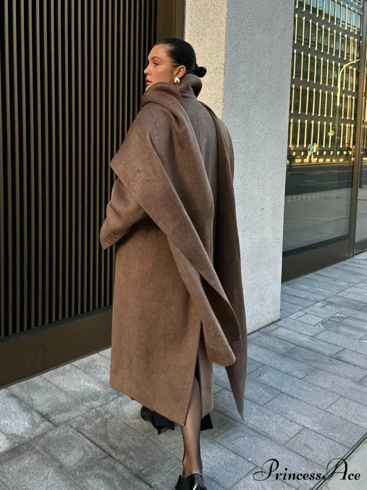 Extended Scarf Wool Mix Coat - Image 2
