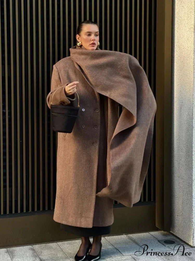 Extended Scarf Wool Mix Coat - Image 3