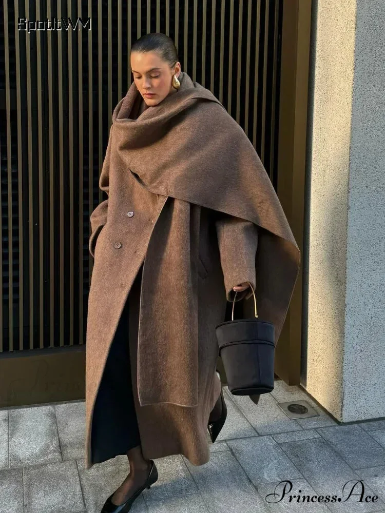 Extended Scarf Wool Mix Coat - Image 4