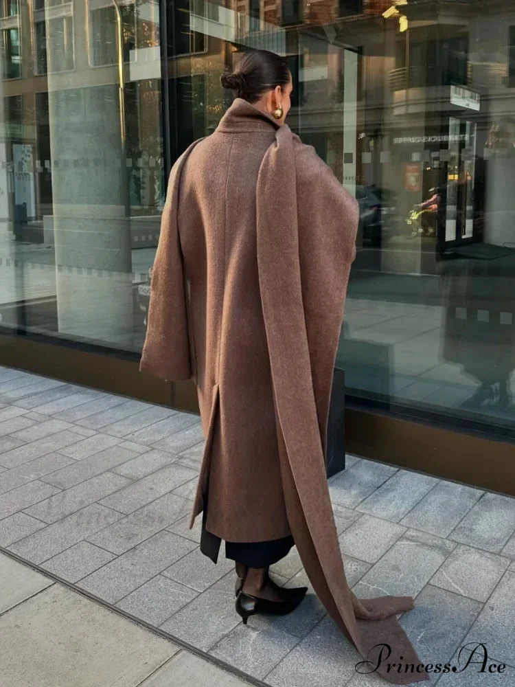 Extended Scarf Wool Mix Coat - Image 6