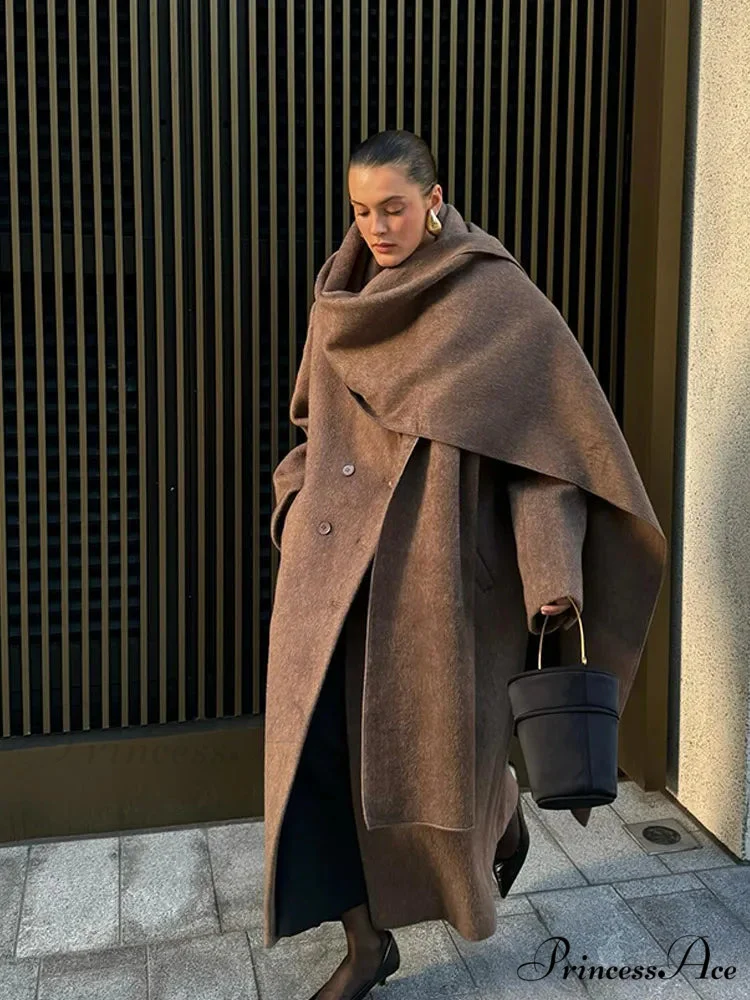 Extended Scarf Wool Mix Coat - Image 7