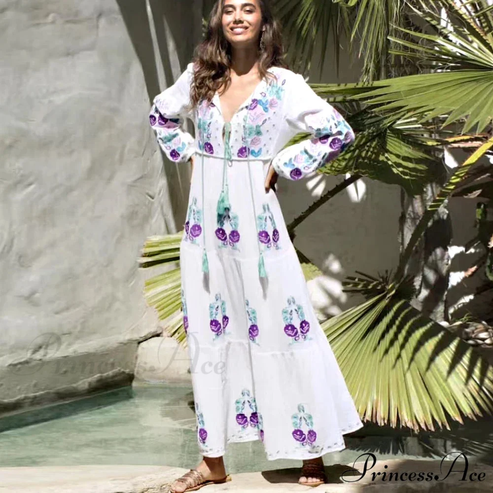 Extended Sleeve Cultural Tunic Full-Length Dress - Image 2