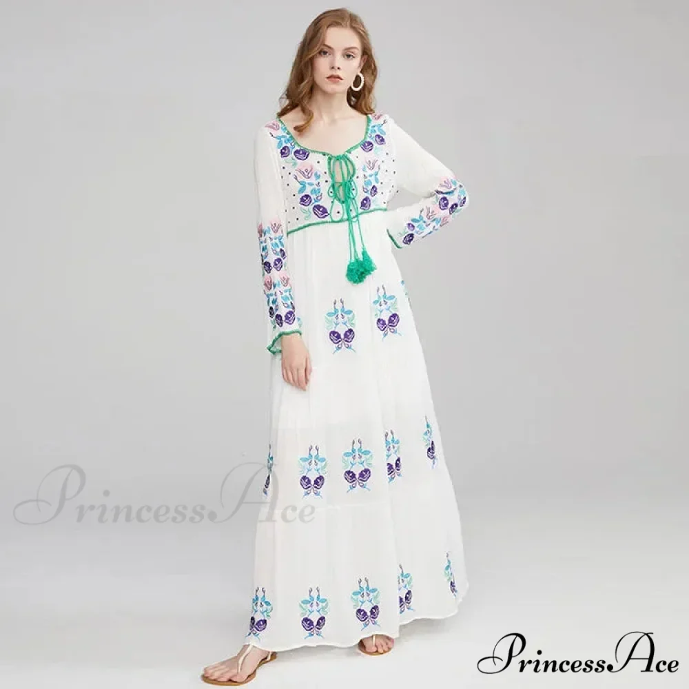 Extended Sleeve Cultural Tunic Full-Length Dress - Image 3