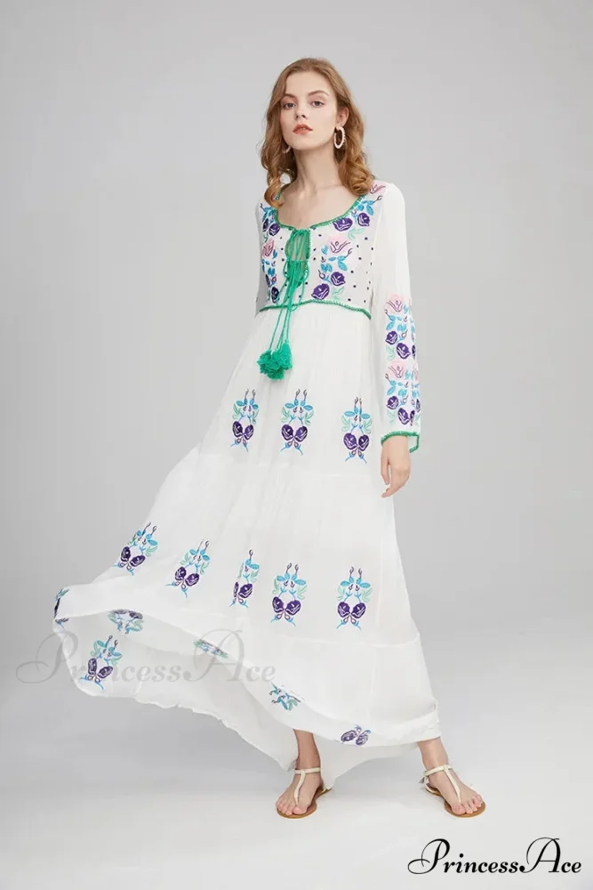Extended Sleeve Cultural Tunic Full-Length Dress - Image 4