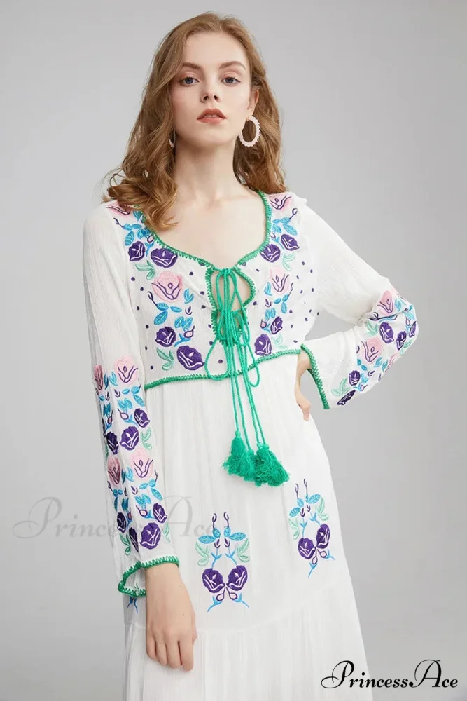 Extended Sleeve Cultural Tunic Full-Length Dress - Image 5