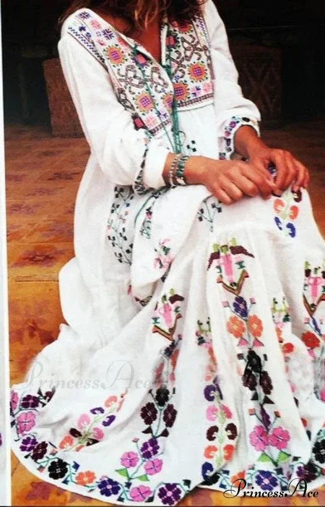 Extended Sleeve Cultural Tunic Full-Length Dress - Image 7