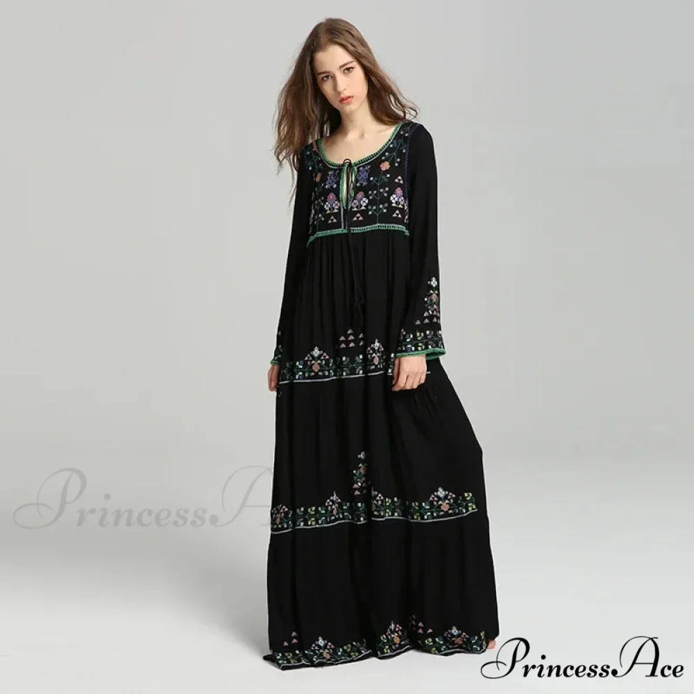 Extended Sleeve Cultural Tunic Full-Length Dress - Image 8