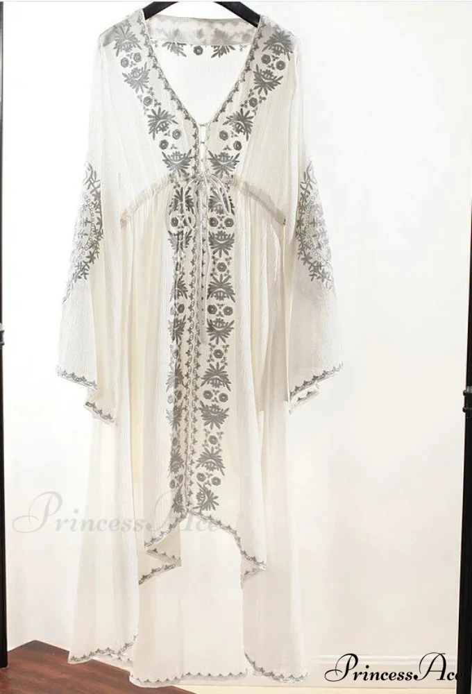 Extended Sleeve Flower Stitched Cotton Bohemian Dress - Image 8