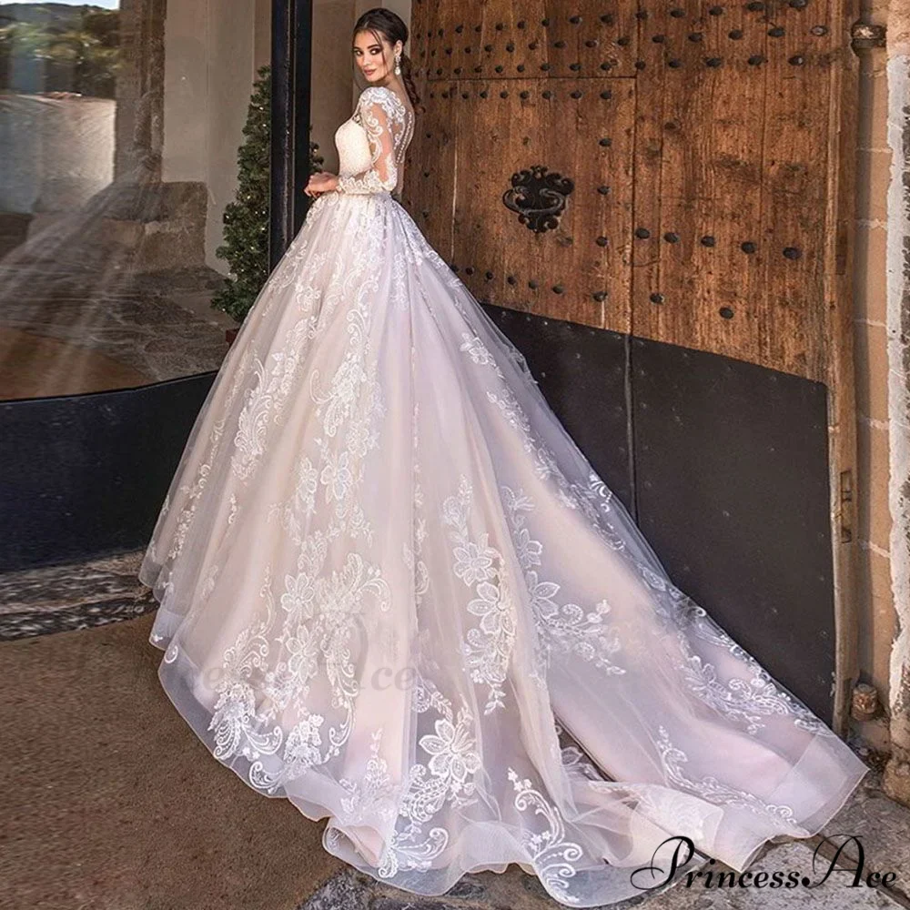 Extended Sleeve Lace Ball Gown Wedding Dress - Image 2