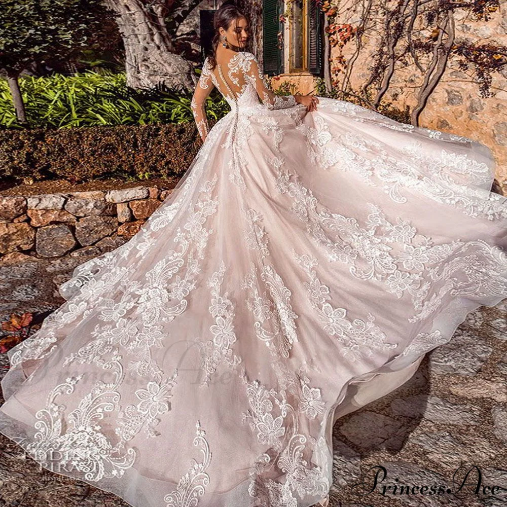 Extended Sleeve Lace Ball Gown Wedding Dress - Image 3