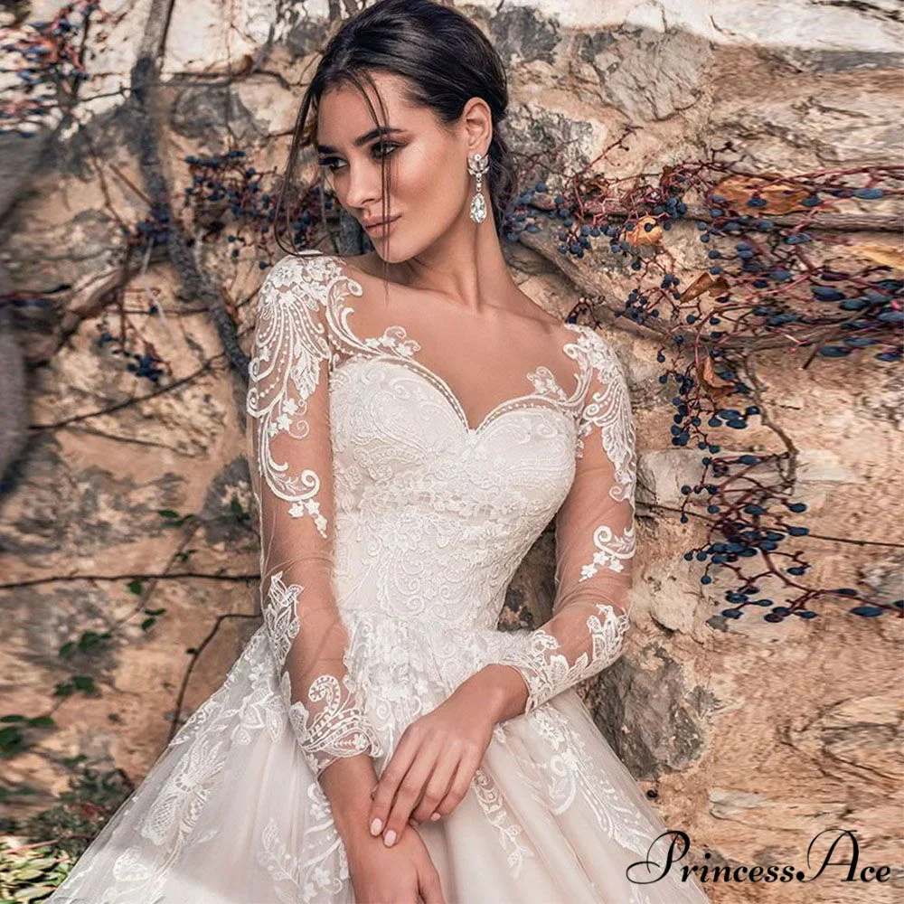 Extended Sleeve Lace Ball Gown Wedding Dress - Image 4