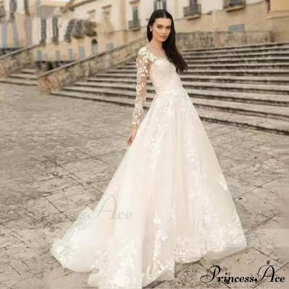 Extended Sleeve Open-Back Bridal Gown - Image 2