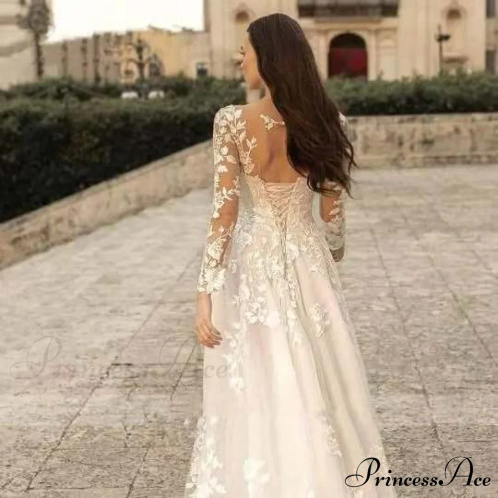 Extended Sleeve Open-Back Bridal Gown - Image 3