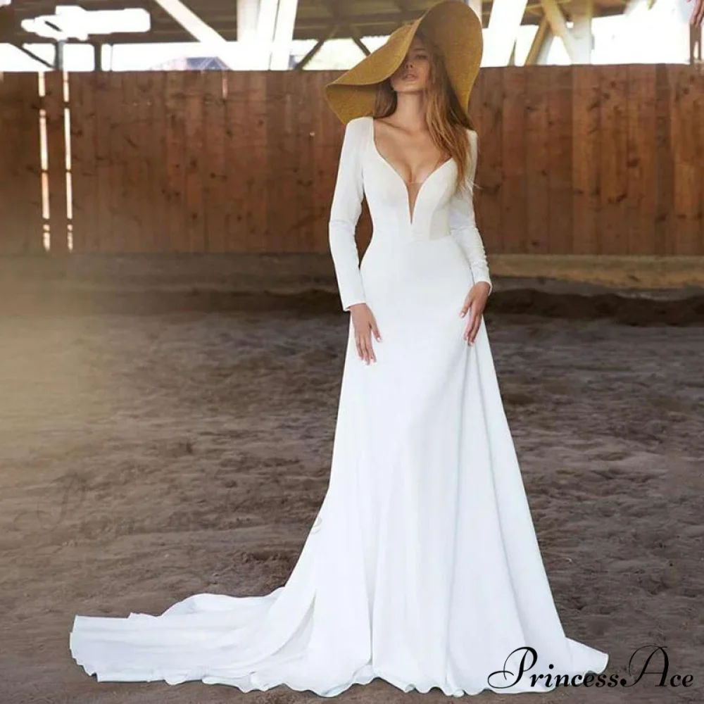Extended Sleeve Profound Plunge-Neck Wedding Gown - Image 2
