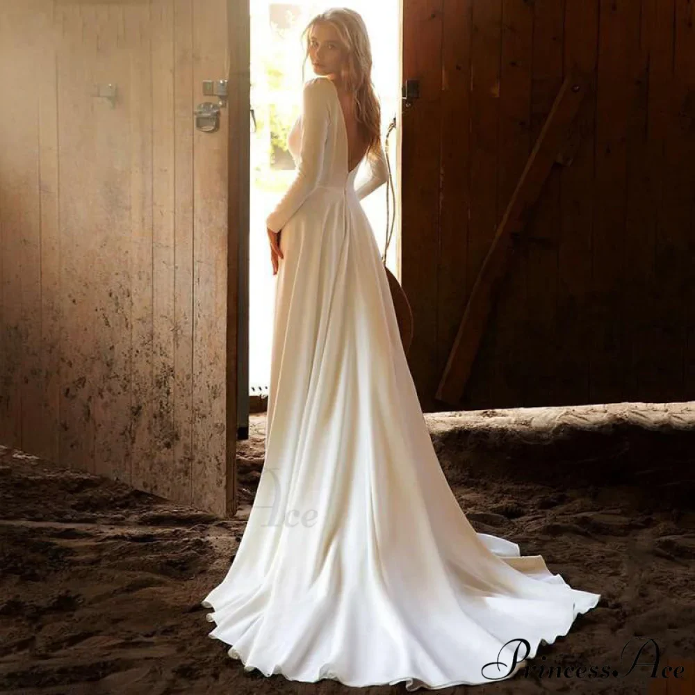 Extended Sleeve Profound Plunge-Neck Wedding Gown - Image 3