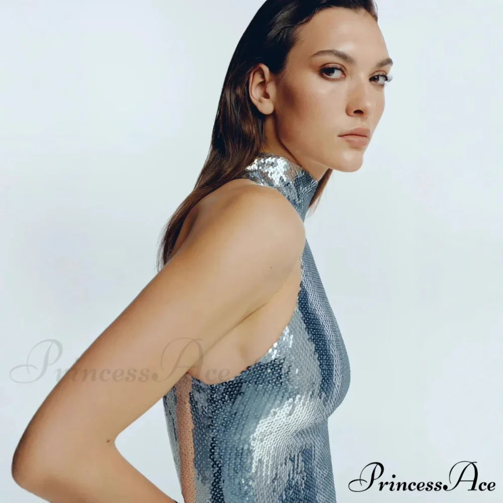 Extended-Sleeve Sparkling Split Maxi Prom Dress - Image 2