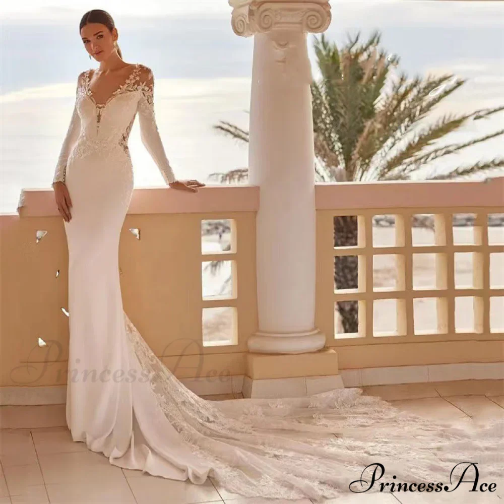 Extended Sleeve Stitched Seaside Wedding Gown - Image 4